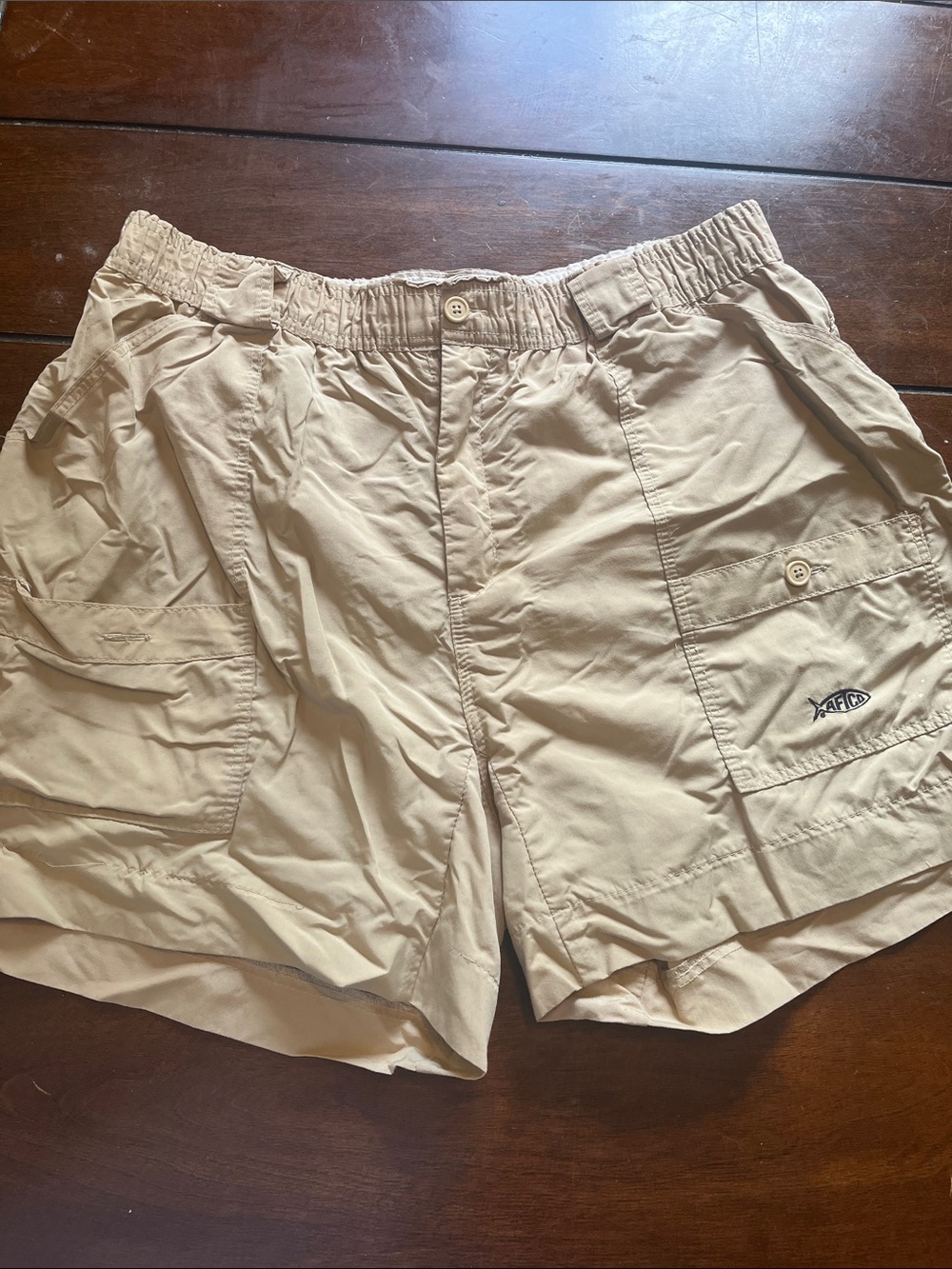 AFTCO Tan Fishing Shorts with Elastic Waist